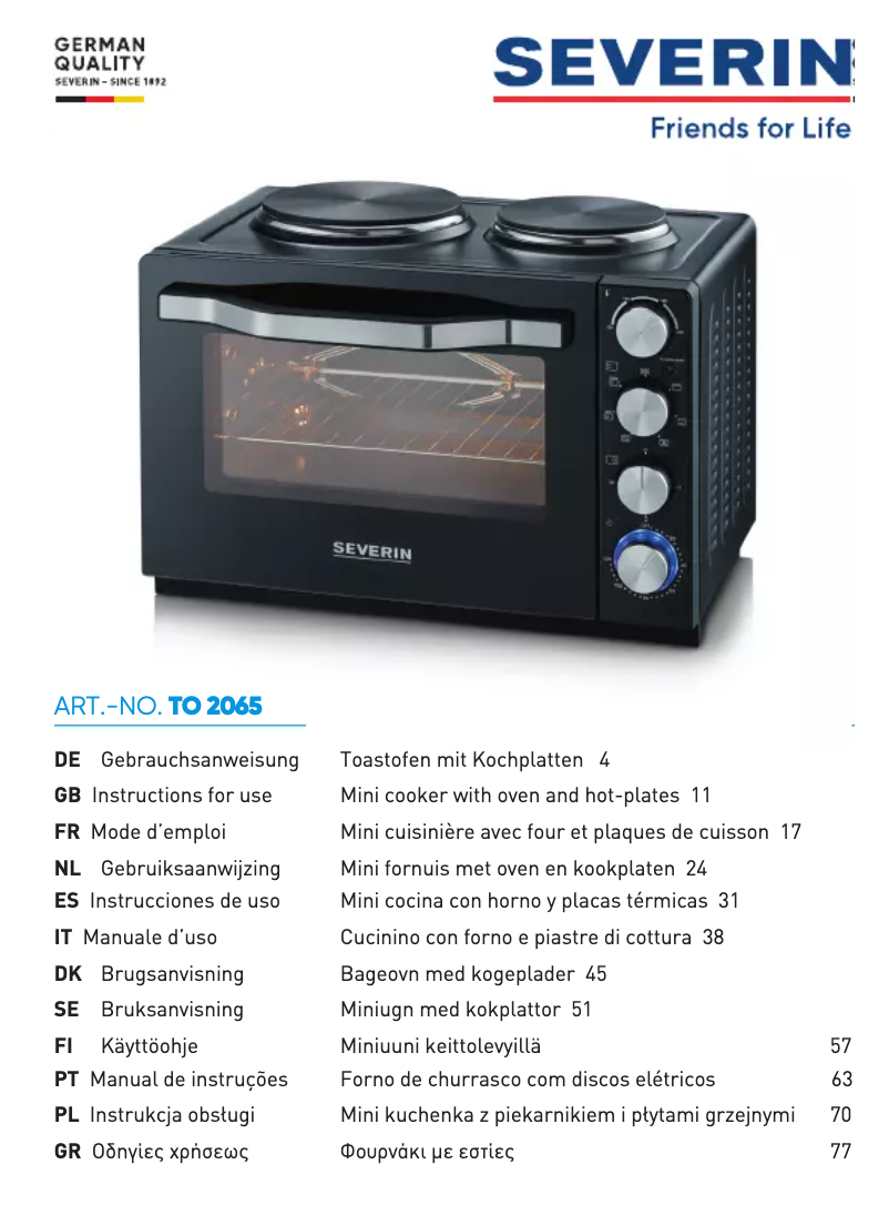 Page n°1 - Manuel utilisateur Severin TO 2065