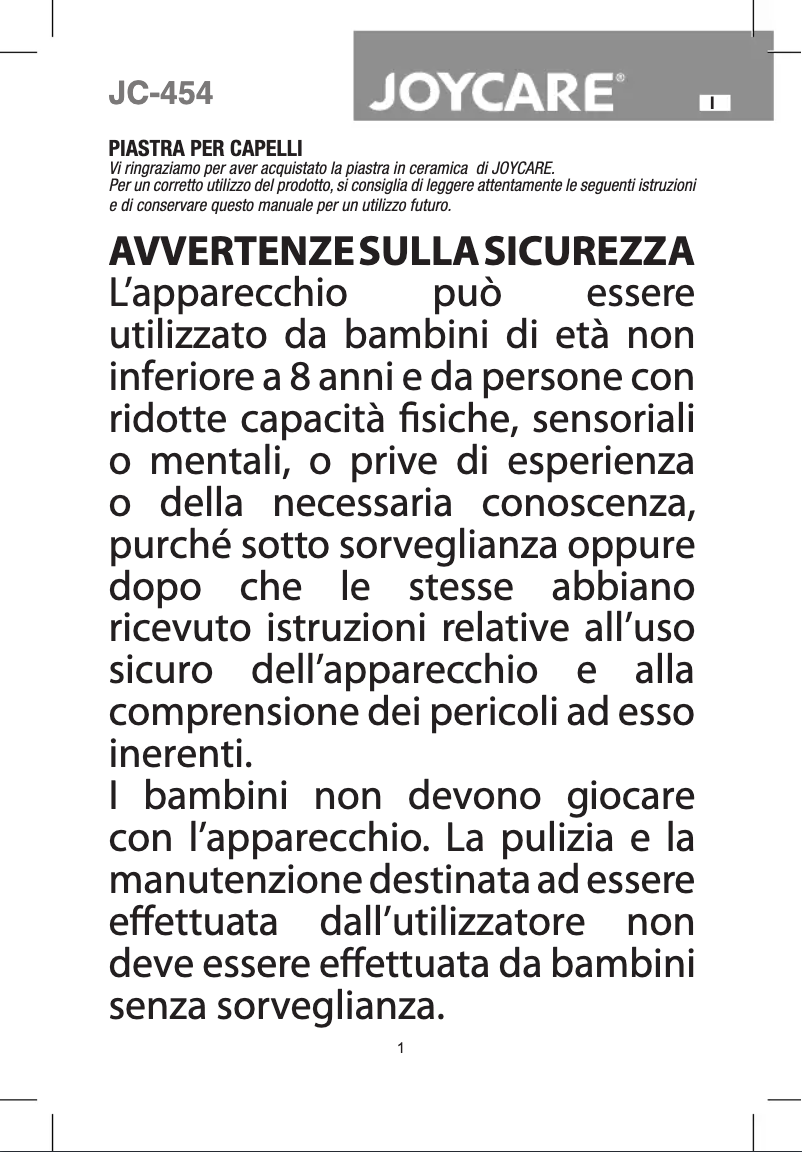 Page 1 de la notice Manuel utilisateur Joycare Flat JC-454