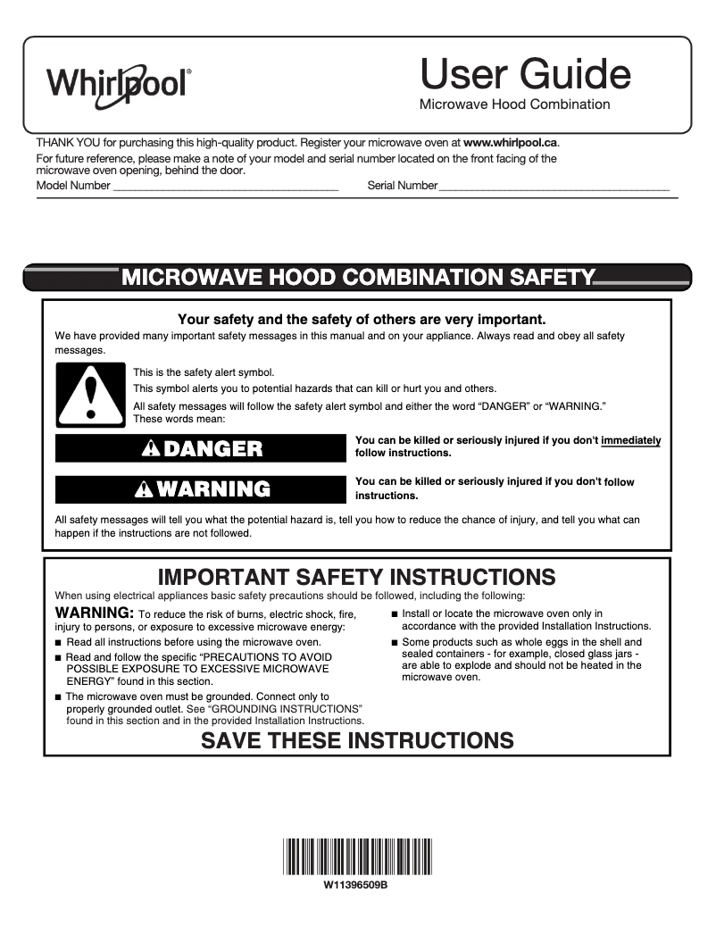 Page n°1 - Guide d'installation Whirlpool WML55011HW