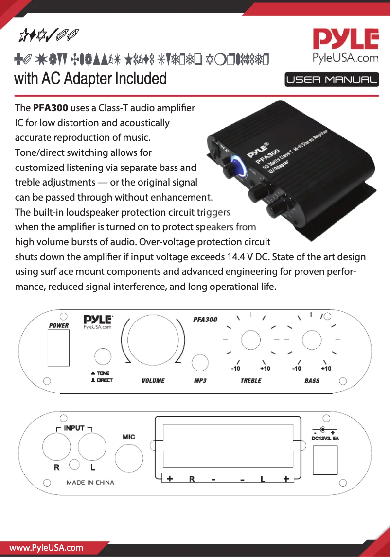 Page 1 de la notice Manuel utilisateur Pyle PFA300