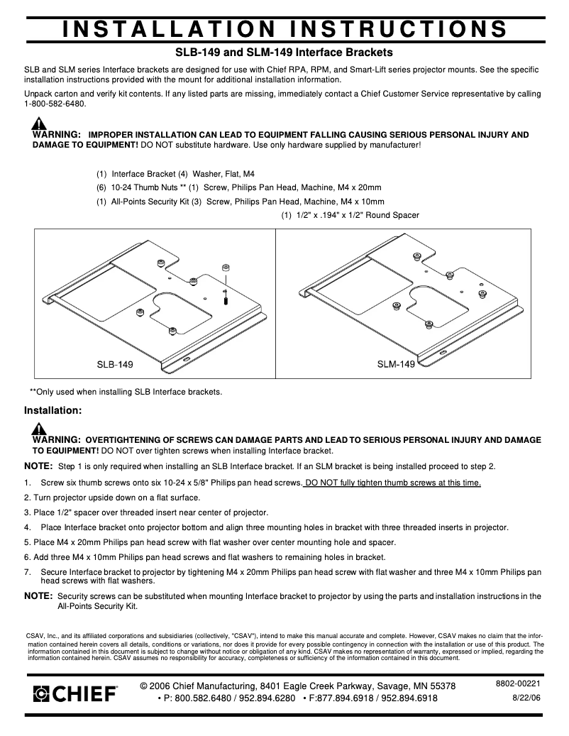 Page 1 de la notice Manuel utilisateur Chief SLB149