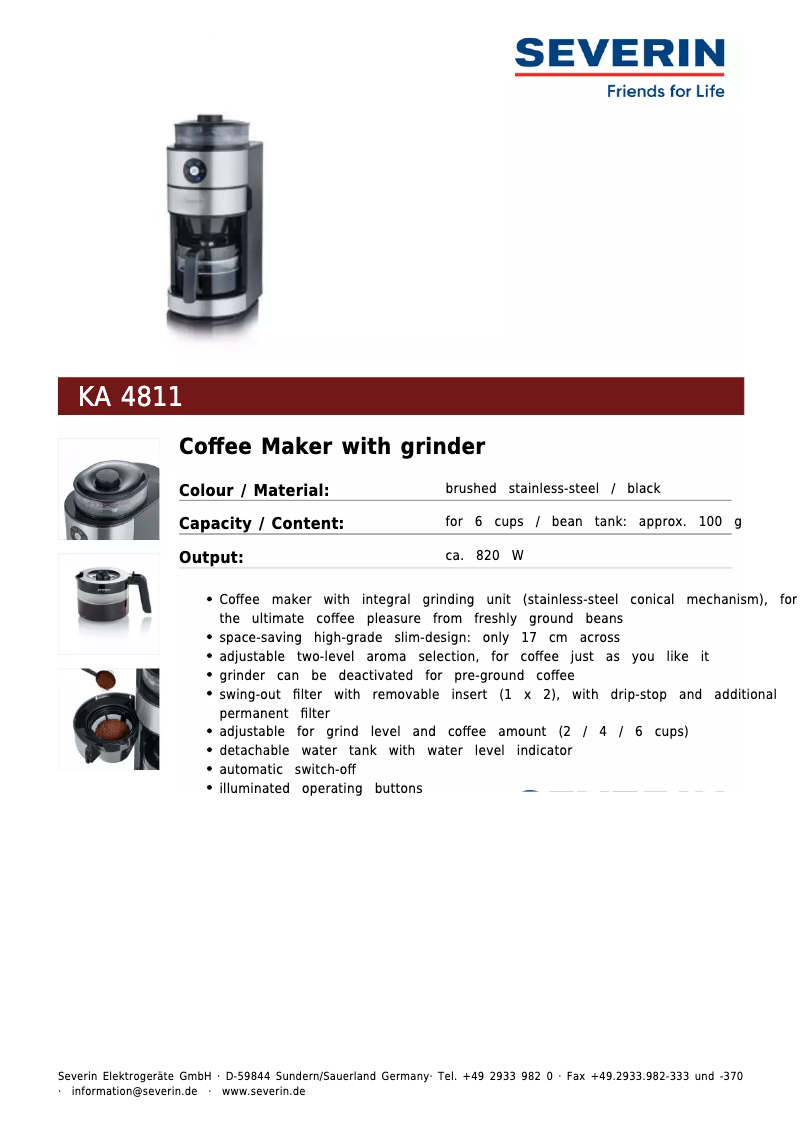 Page n°1 - Fiche technique Severin KA 4811