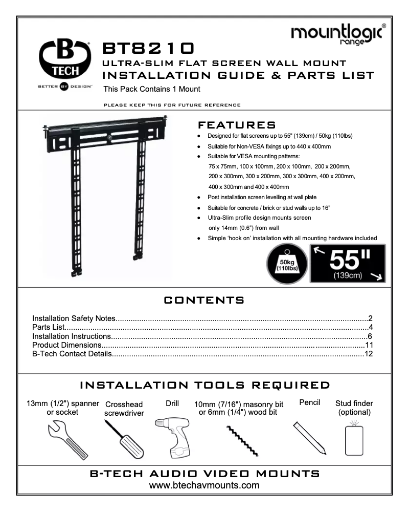 Page 1 de la notice Manuel utilisateur B-Tech BT8210