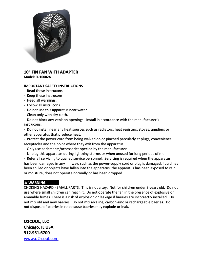 Page n°1 - Manuel utilisateur O2 Cool FD10002A