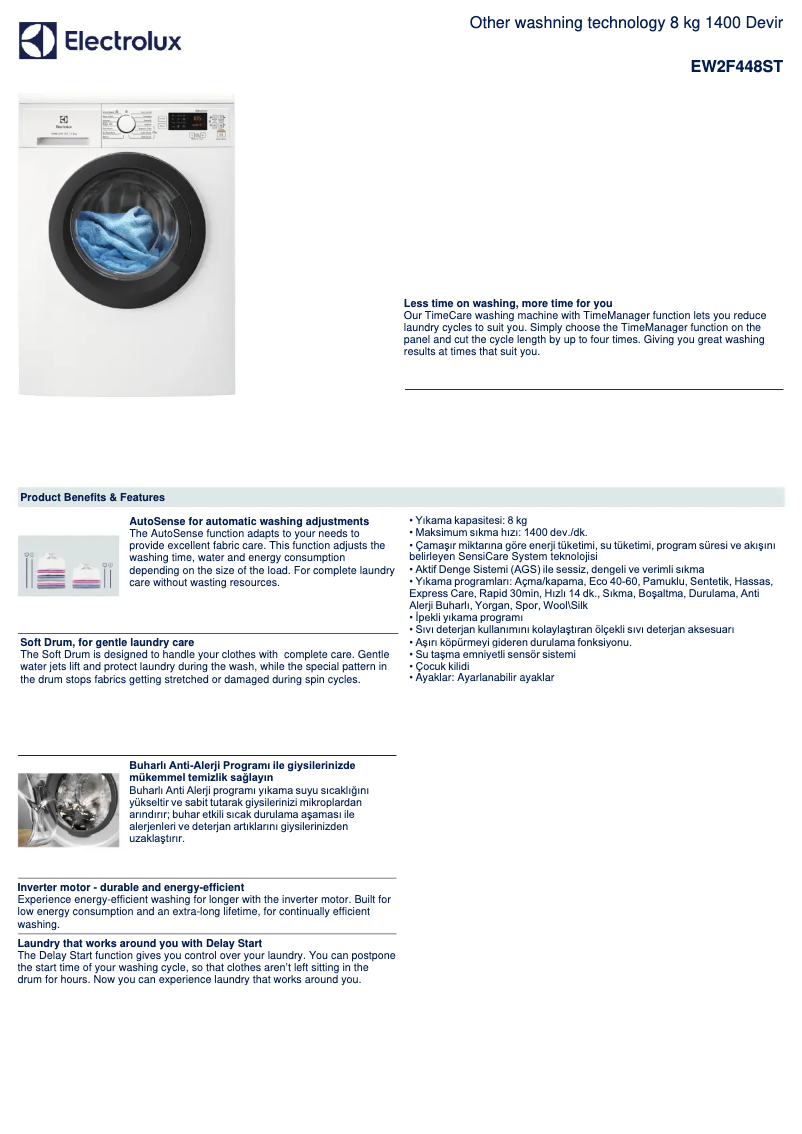Page 1 de la notice Fiche technique Electrolux EW2F448ST
