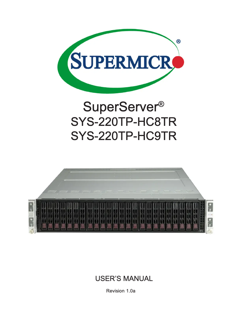 Image de la première page du manuel de l'appareil SuperServer SYS-220TP-HC9TR