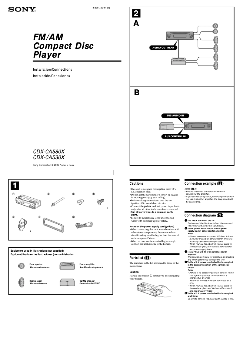 Page 1 de la notice Guide d'installation Sony CDX-CA580X