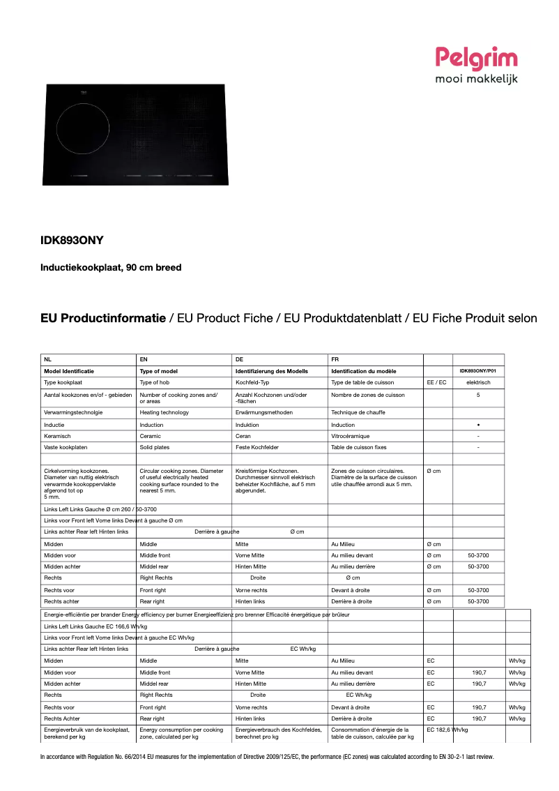 Page n°1 - Fiche technique Pelgrim IDK893ONY