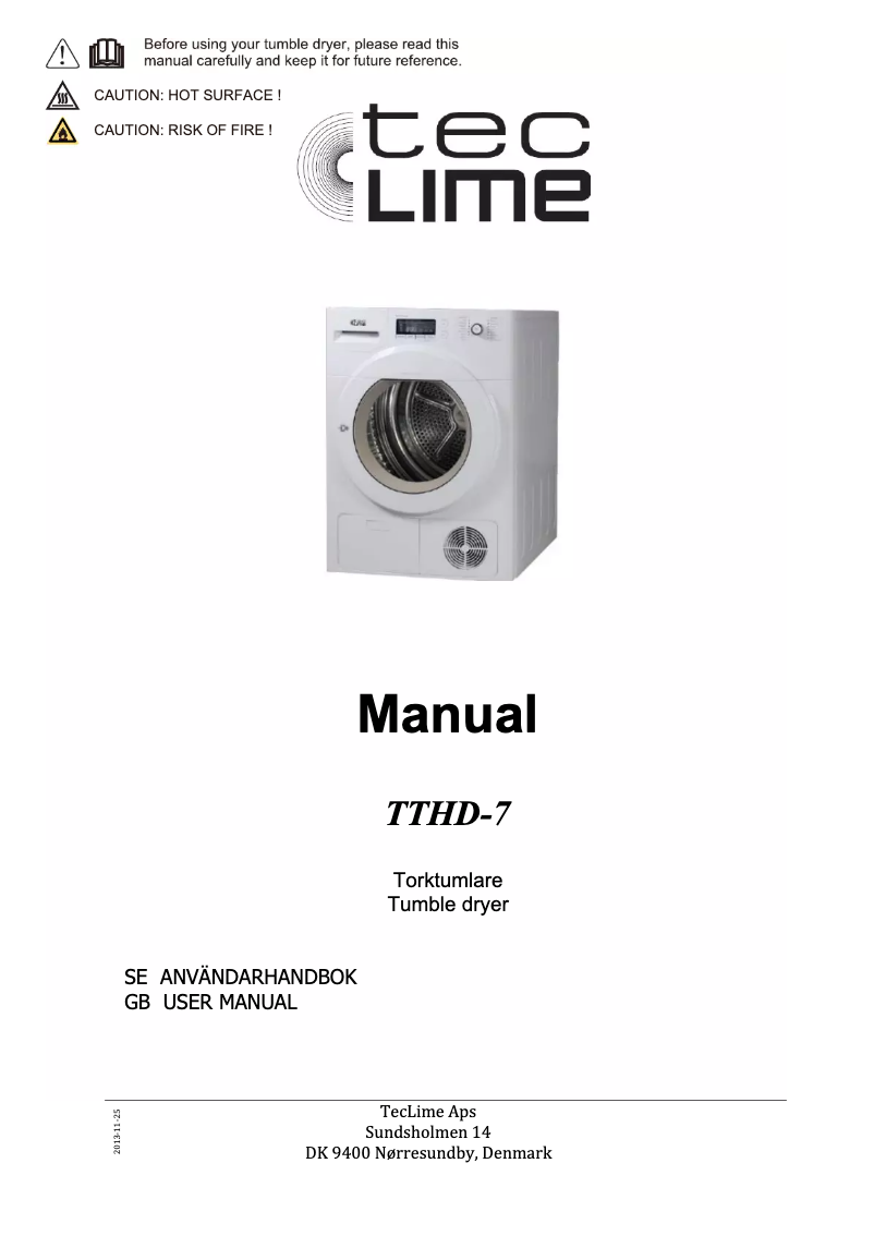 Page n°1 - Manuel utilisateur TecLime TTHD-7