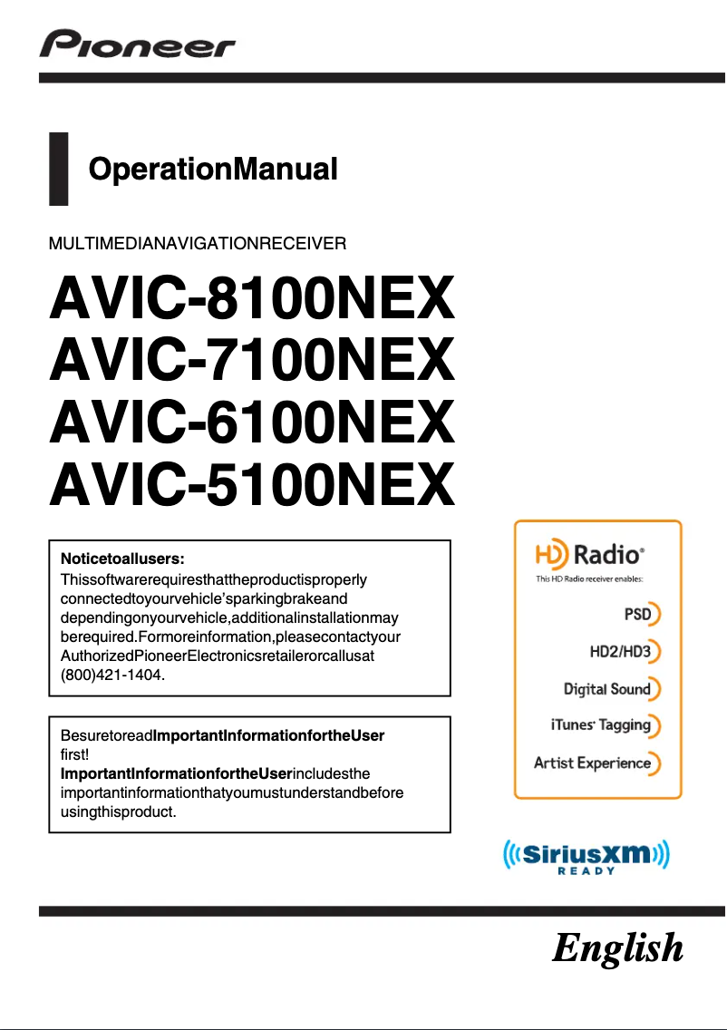 Page n°1 - Manuel utilisateur Pioneer AVIC-5100NEX