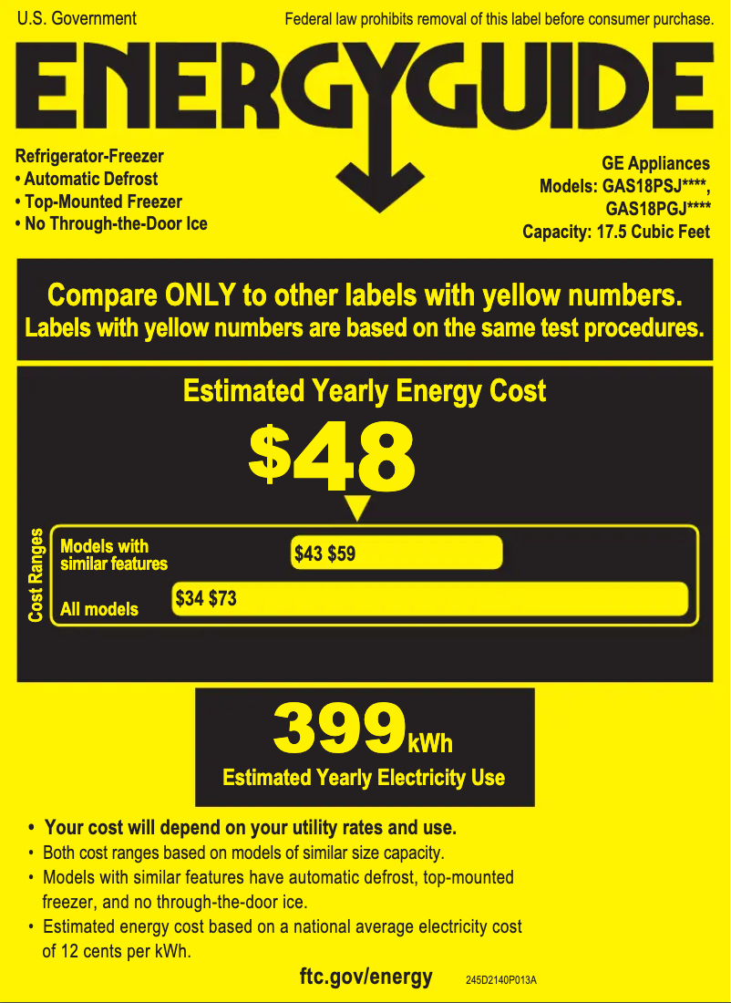 Página 1 del manual Etiqueta energética GE GAS18PGJWW