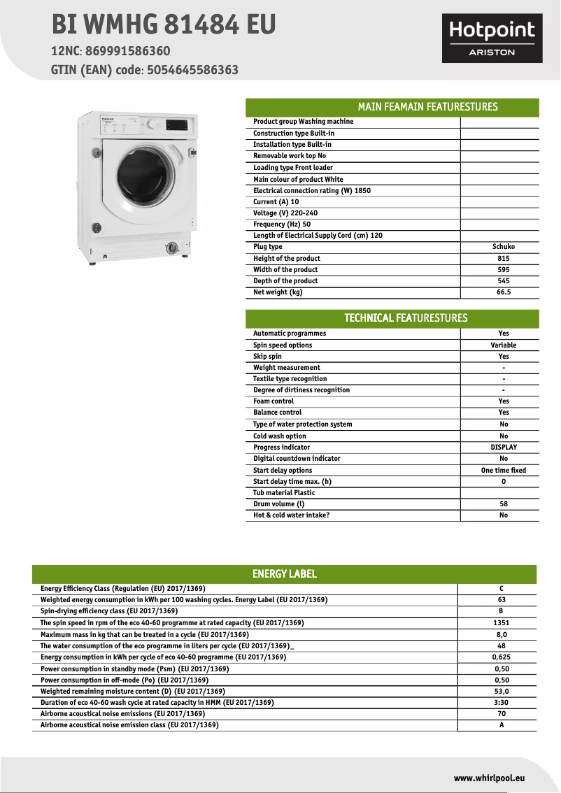 Imagen de la primera página del manual del dispositivo BI WMHG 81484 EU