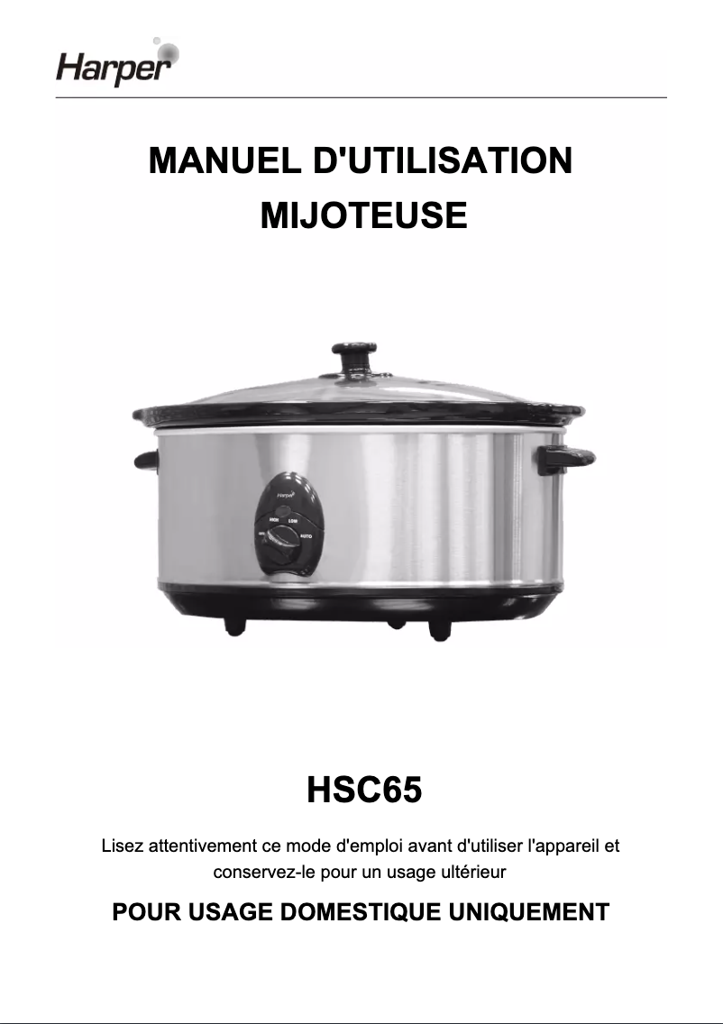 Page n°1 - Manuel utilisateur Harper HSC65