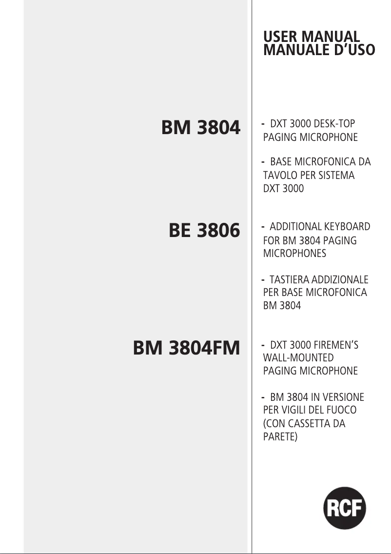 Page 1 de la notice Manuel utilisateur RCF BM 3804