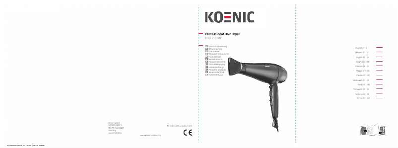 Page n°1 - Manuel utilisateur Koenic KHD223AC