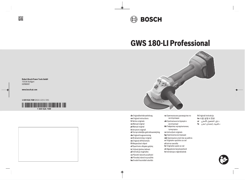 Page 1 de la notice Manuel utilisateur Bosch GWS 180-LI Professional
