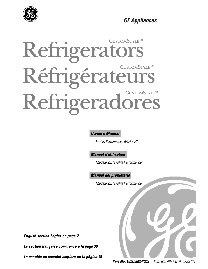 Page 1 de la notice Manuel utilisateur GE Profile Performance TNS22PACRBS