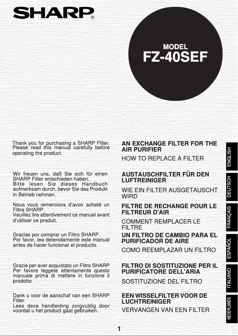 Page 1 de la notice Manuel utilisateur Sharp FZ40SEF