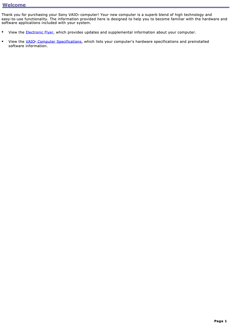 Page 1 de la notice Manuel utilisateur Sony Vaio PCV-W510G