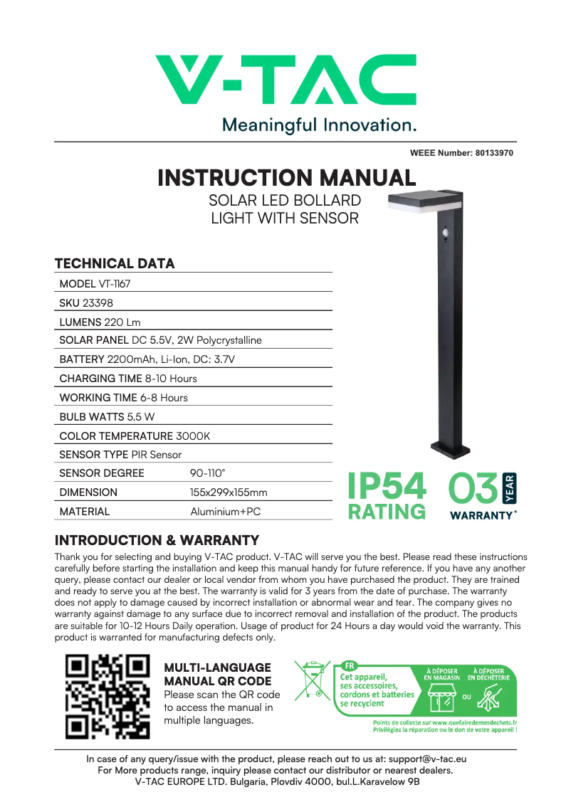 Image de la première page du manuel de l'appareil VT-1167