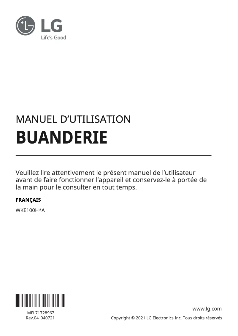 Image de la première page du manuel de l'appareil WKE100HWA