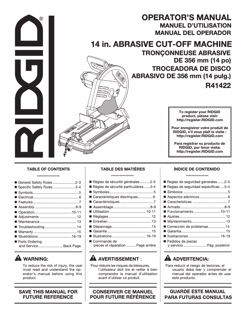 Page n°1 - Manuel utilisateur Ridgid R41422