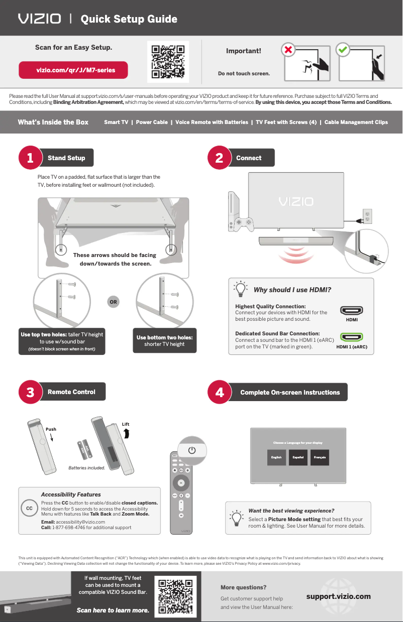Page 1 de la notice Guide de démarrage rapide VIZIO M65Q7-J01