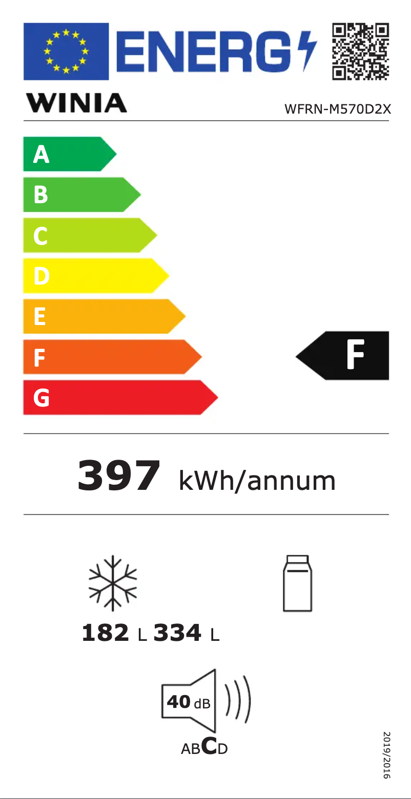 Page 1 de la notice Label énergétique Winia WFRN-M570D2X
