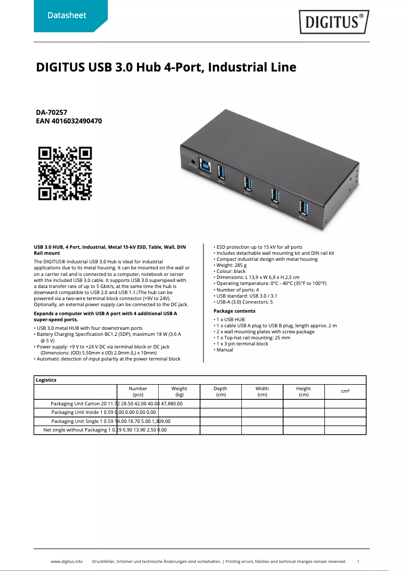 Página 1 del manual Ficha técnica Digitus DA-70257