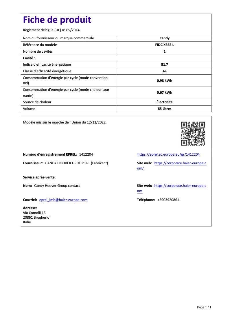 Image de la première page du manuel de l'appareil FIDC X665 L