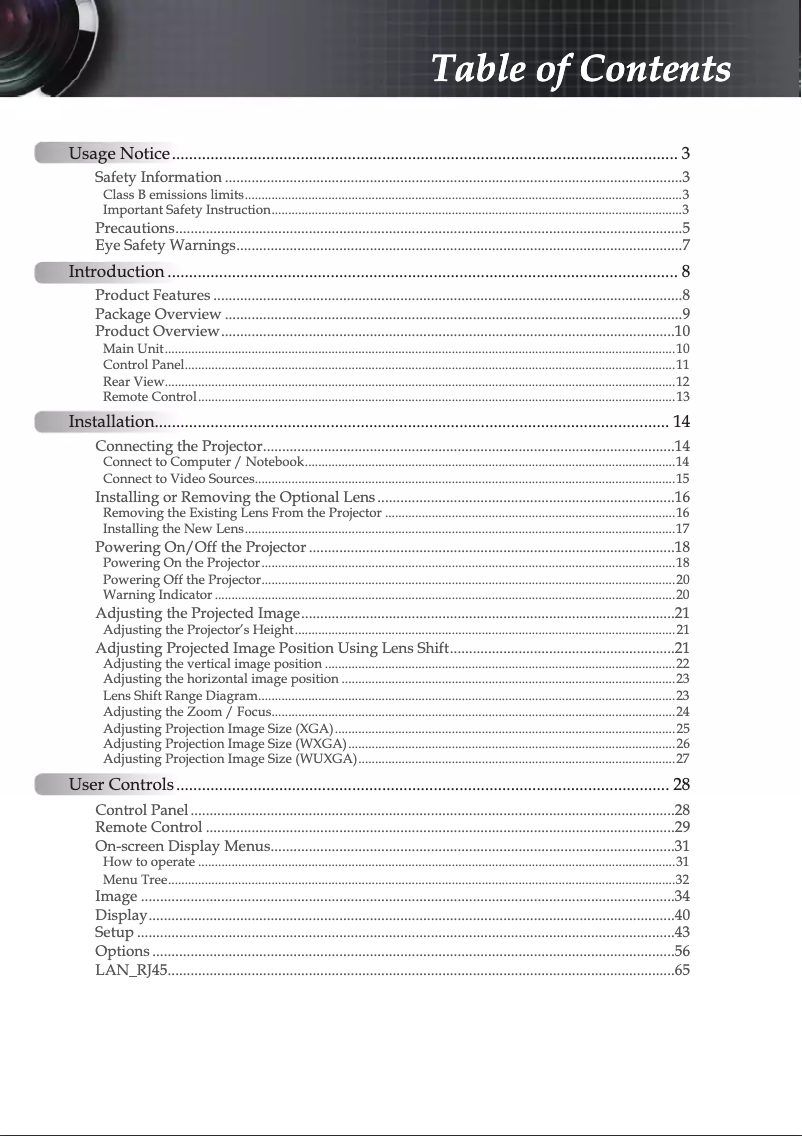 Page n°1 - Manuel utilisateur Optoma ProScene X605