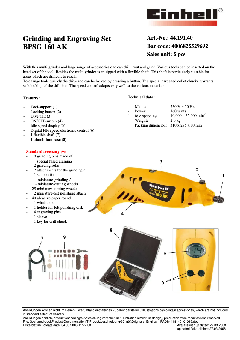 Page 1 de la notice Manuel utilisateur Bavaria by Einhell BPSG 160 AK