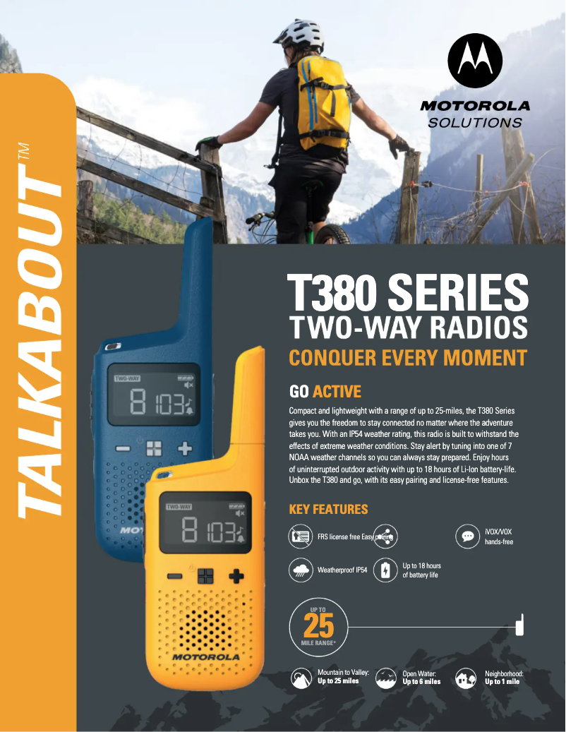 Page 1 de la notice Fiche technique Motorola Talkabout T380