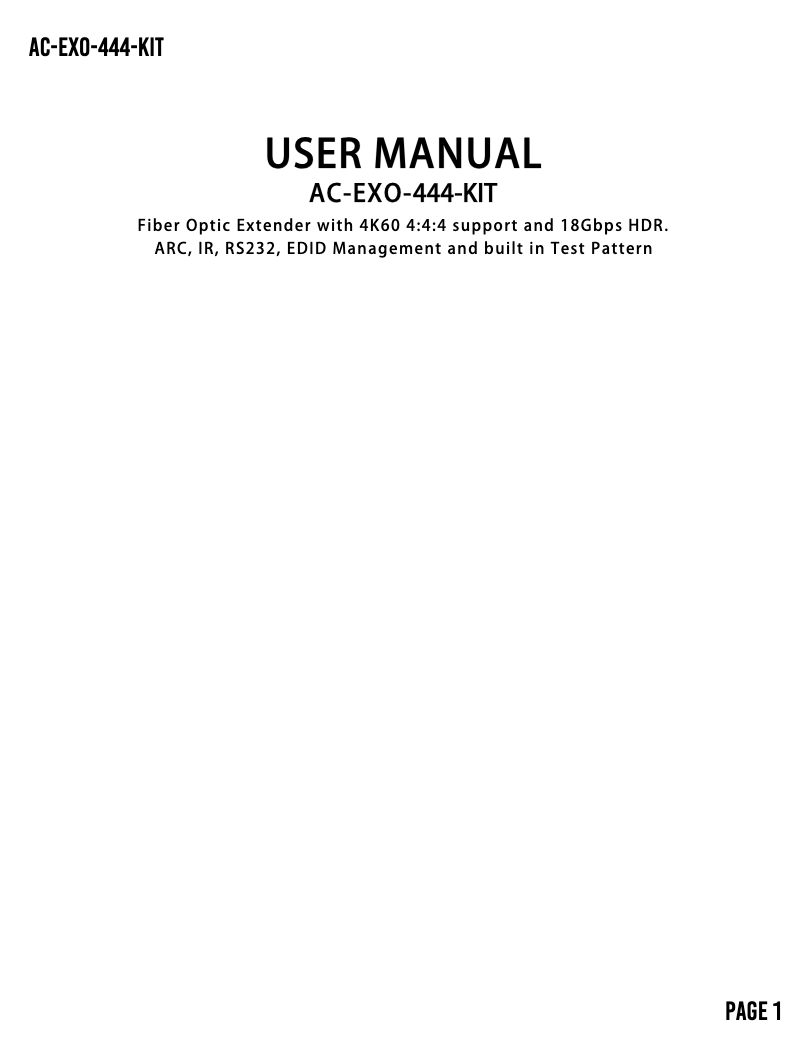 Page n°1 - Manuel utilisateur AVPro Edge AC-EXO-444-KIT