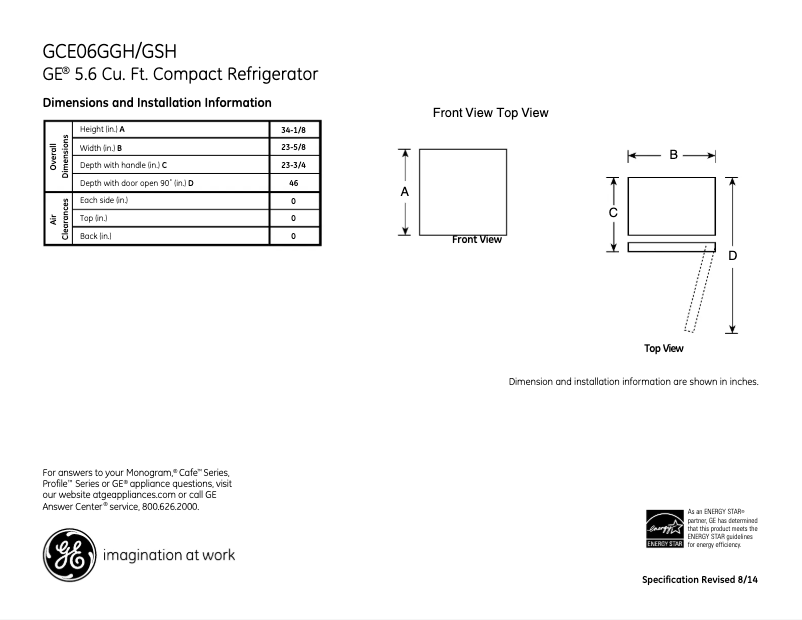 Image de la première page du manuel de l'appareil GCE06GGHWW