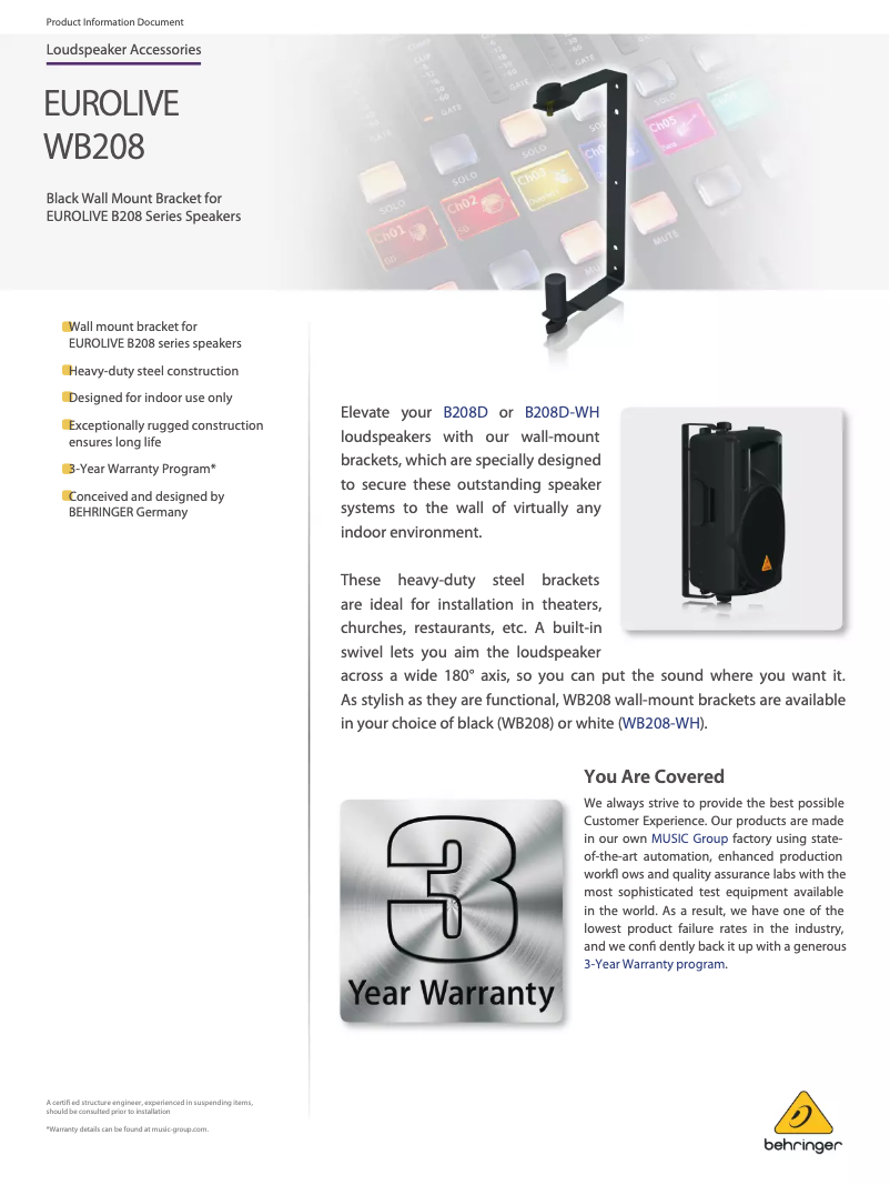 Image de la première page du manuel de l'appareil Eurolive WB208