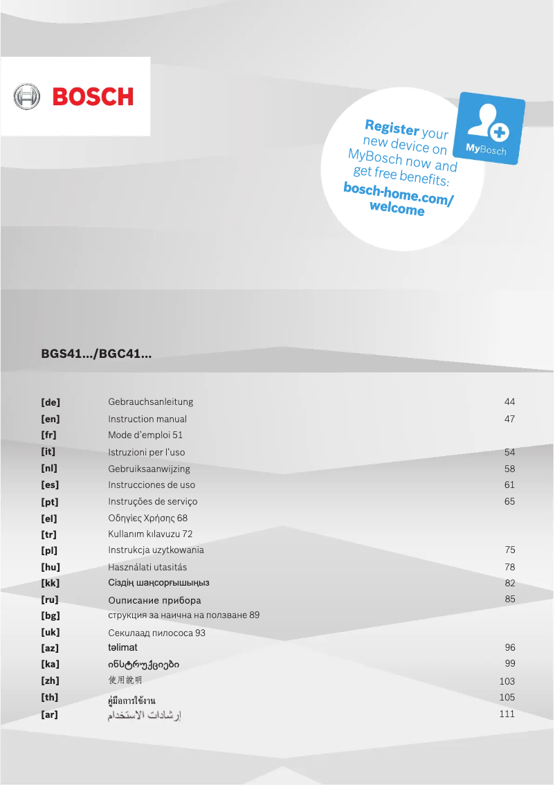 Page 1 de la notice Manuel utilisateur Bosch Series 6 Pro BGS41PRO