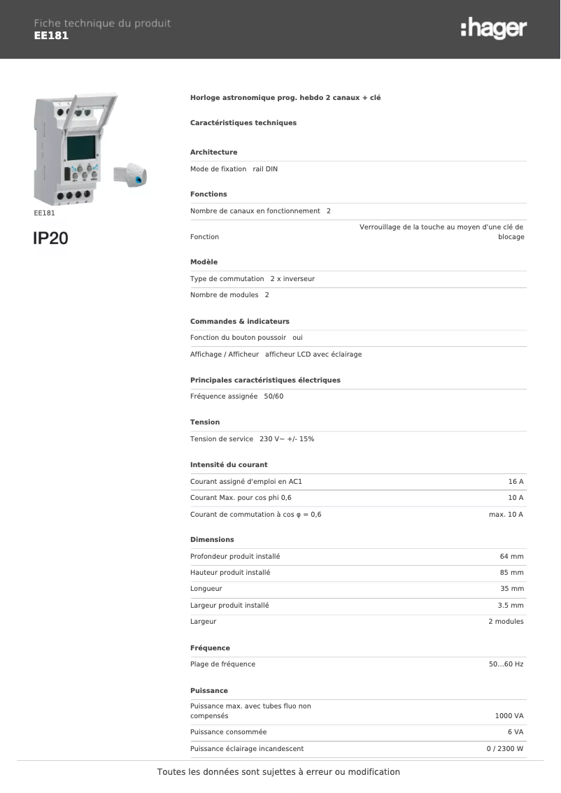 Image de la première page du manuel de l'appareil EE181