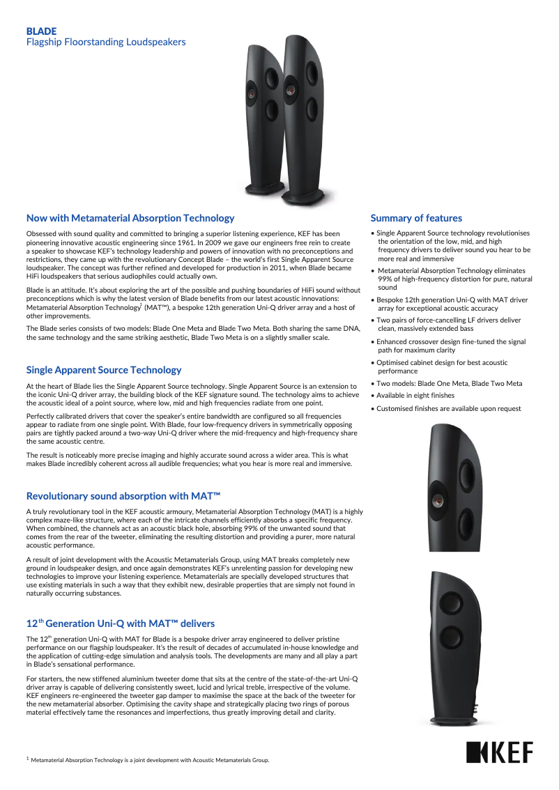 Página 1 del manual Ficha técnica KEF Blade