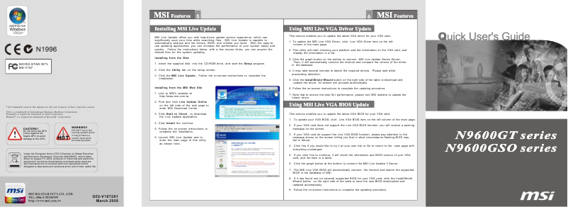 Image de la première page du manuel de l'appareil N9600GT-MD1G