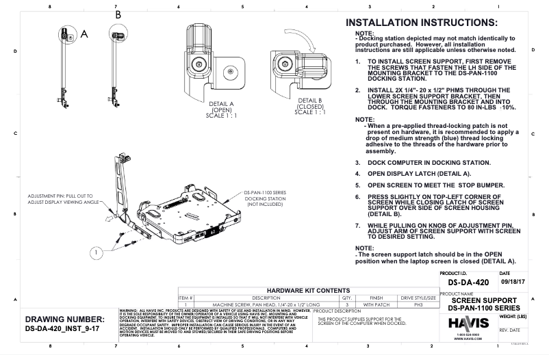 Page n°1 - Manuel utilisateur Havis DS-DA-420
