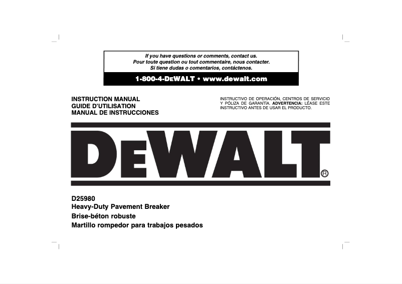 Page n°1 - Manuel utilisateur DeWalt D25980K