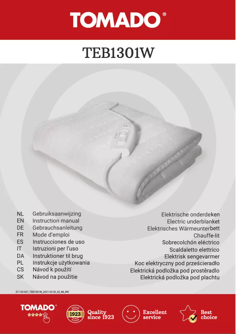 Page n°1 - Manuel utilisateur Tomado TEB1301W