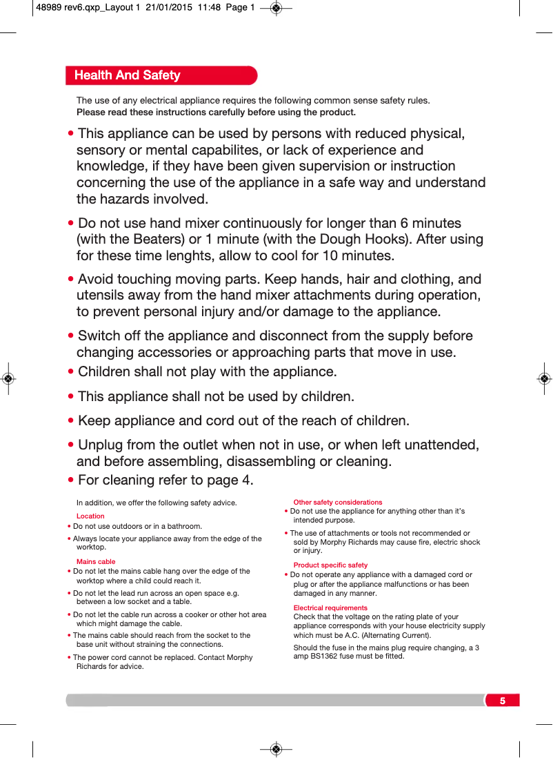 Page 1 de la notice Manuel utilisateur Morphy Richards Accents 48989