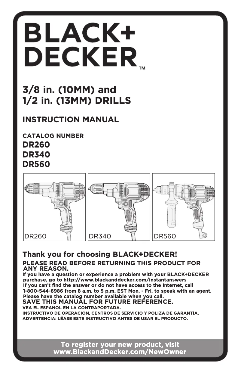 Page n°1 - Manuel utilisateur Black & Decker DR340B