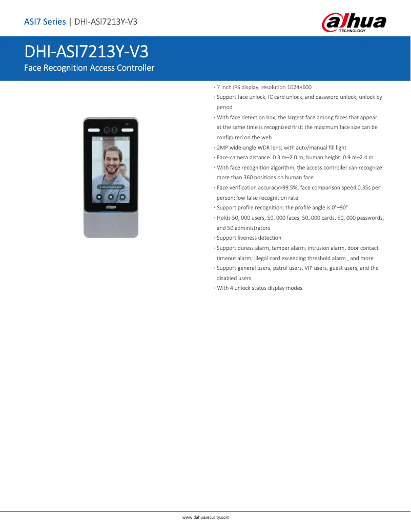Page 1 de la notice Fiche technique Dahua Technology ASI7213Y-V3