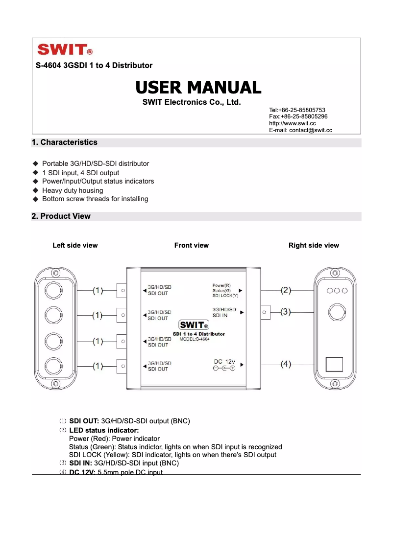 Page 1 de la notice Manuel utilisateur SWIT S-4604
