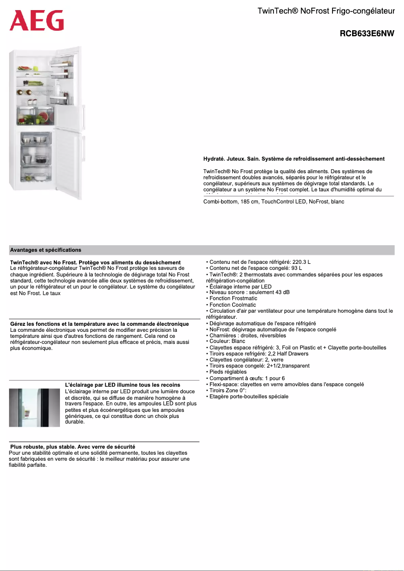 Page n°1 - Fiche technique AEG RCB633E6NW