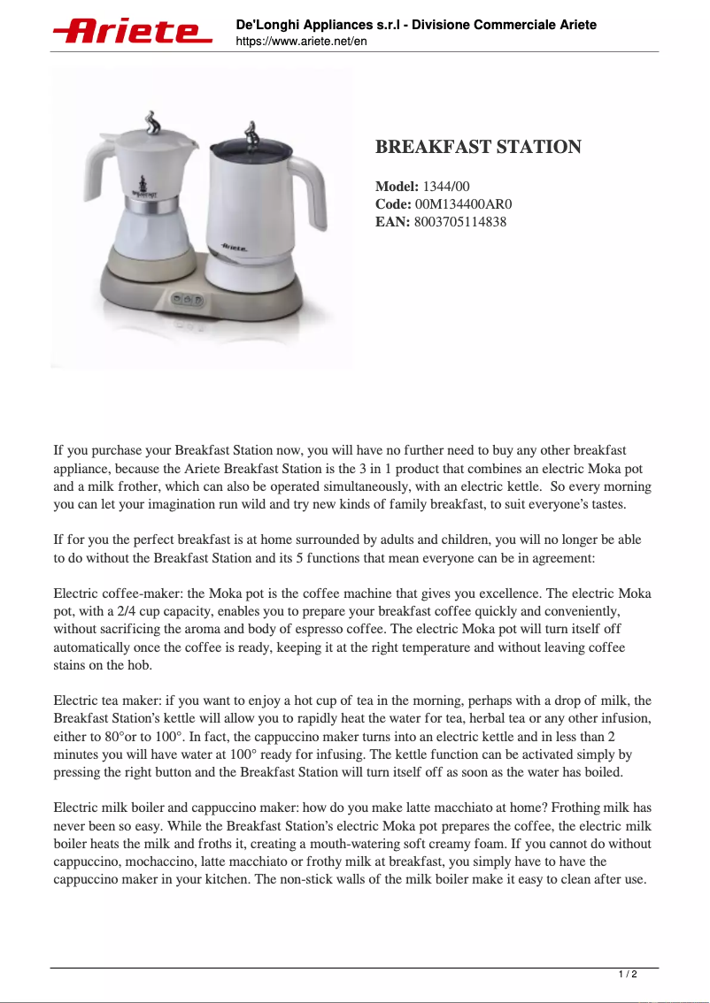 Image de la première page du manuel de l'appareil Breakfast Station 1344