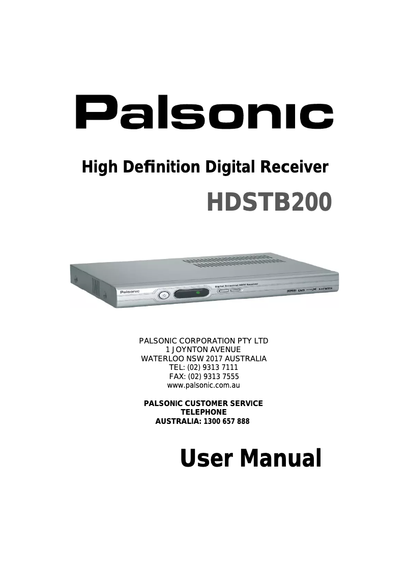 Page 1 de la notice Manuel utilisateur Palsonic HDSTB200